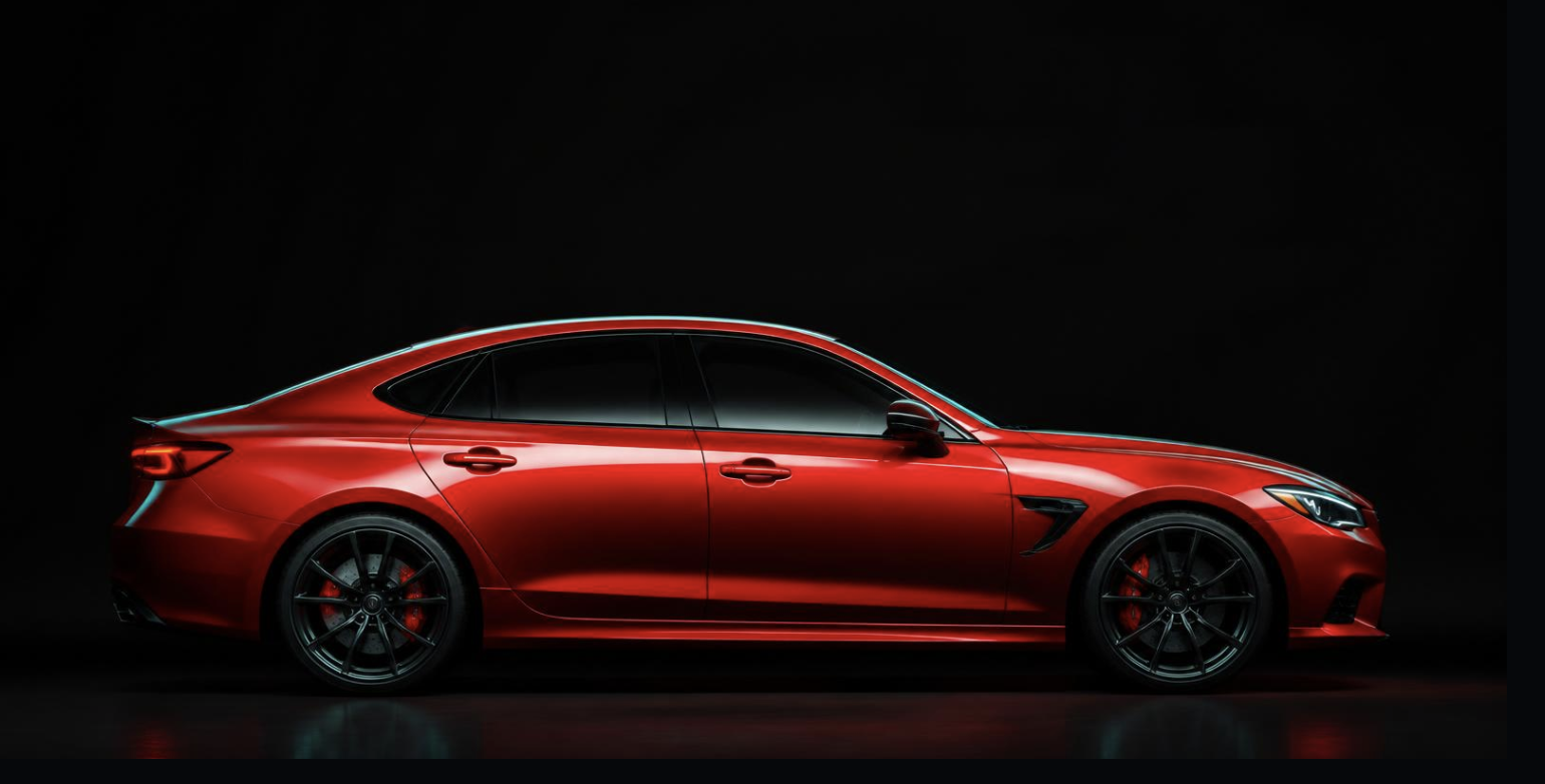 Glossy red sports sedan with a deep shine after detailing